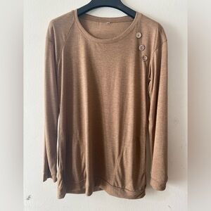 Long Sleeve Brown Casual Women’s Crew Neck Top Blouse 
Size Medium